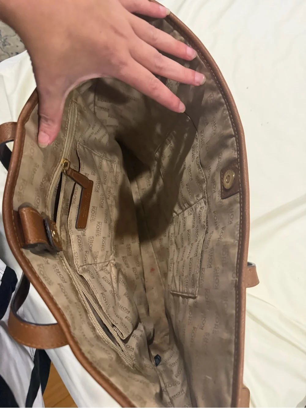 Michael Kors Cognac Leather Tote with Gold Plaque